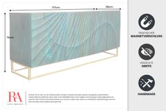 Massives Sideboard SCORPION 180cm türkis Mangoholz gold Metall 3D Schnitzereien