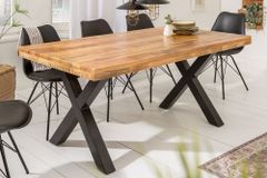 Massiver Esstisch IRON CRAFT 140cm Mangoholz schwarz Metall Industrial Design