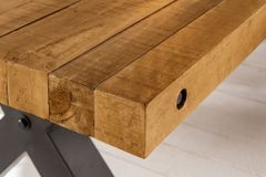 Massiver Esstisch THOR 240cm vintage braun recyceltes Pinienholz Industrial Design X-Gestell