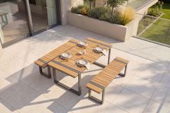 Wetterfester Gartentisch TAMPA LOUNGE 125cm grau natur Aluminium Metall Holz-Design Outdoor