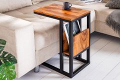 Massivholz Beistelltisch CONCIERGE 60cm braun Sheesham stone finish mit Stauraum