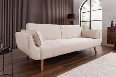 Schlafsofa DIVANI 220cm greige Strukturstoff 3-Sitzer mit Bettfunktion inkl. Kissen