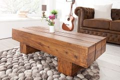 Massivholz Design Couchtisch BOLT 100cm braun Sheesham stone finish