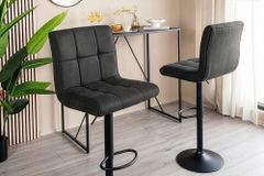 Höhenverstellbarer Barhocker MODENA vintage grau Microfaser Metall schwarz mit Lehne drehbar