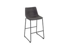Design Barhocker DJANGO vintage grau Microfaser mit Lehne Eisengestell schwarz