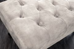 Design Sitzhocker CHESTERFIELD 80cm champagner beige Samt Knopfheftung Nietenbesatz