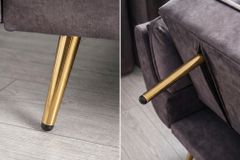 Retro Schlafsofa BOUTIQUE 215cm dunkelgrau Samt 3-Sitzer mit goldenen Füßen