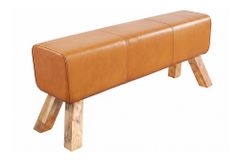 Design Sitzbank TURNBOCK 120cm cognac braun mit Echtleder-Bezug Sitzhocker