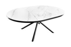 Ausziehbarer Esstisch MIKADO 120-160cm weiß Keramik oval schwarz Sterngestell