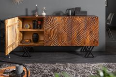 Handgearbeitetes Sideboard FLUID 160cm Mangoholz mit aufwendigen 3D Schnitzereien
