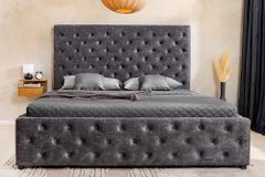 Boxbett PARIS 180x200cm grau Samt mit Stauraum und Lattenrost