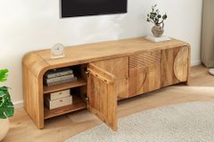 Massives TV-Board ART DECO 170cm cream finish beige Mangoholz abgerundet