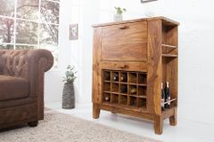 Massiver Barschrank MAKASSAR 85cm braun Sheesham stone finish Hausbar