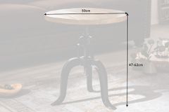 Höhenverstellbarer Beistelltisch ENGINEER 50cm Mangoholz Industrial Design massiv rund Eisen