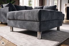 Hocker KENT 100cm grau Samt Taschenfederkern silberne Füße Sitzhocker Fußhocker