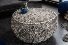 Filigraner Design Couchtisch ABSTRACT LEAF 80cm silber Handarbeit