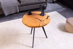 Runder Couchtisch ARBOR 55cm natur Eiche Massivholz schwarz Metall Beistelltisch