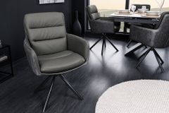 Drehbarer Stuhl BIG GEORGE grau Echtleder Microfaser mit Armlehne schwarze Metallbeine