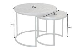 Industrial 2er Set Beistelltische ELEMENTS 60cm grau Mangoholz massiv rund schwarz Metall