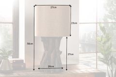 Massivholz Tischlampe HARMONY NATURE 50cm beige Teak mit Leinenschirm