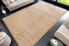 3D strukturierter Kurzflor XXL Teppich WAVE 350x230cm beige Hoch-Tief-Effekt