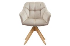 Drehbarer Design Stuhl PAPILLON beige Samt Eiche Massivholz mit Armlehnen