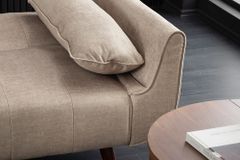Design Schlafsofa DIVANI 220cm champagner beige Samt 3-Sitzer mit Bettfunktion Walnuss-Füße
