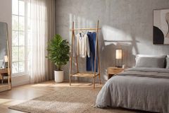 Massivholz Garderobe ZEN-BO 160cm natur Bambus Kleiderstange mit Ablage