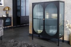 Moderne Vitrine PARIS 110cm schwarz gold Riffelglas Metall Sideboard Schrank