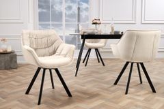 Drehbarer Stuhl THE DUTCH COMFORT champagner beige Samt schwarze Metallbeine