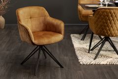 Drehbarer Design Stuhl EUPHORIA senfgelb Samt mit Armlehne Metallgestell schwarz