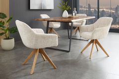 Drehbarer Stuhl PAPILLON champagner beige Chenille Cremona Eiche Massivholz