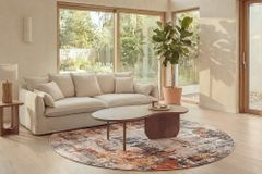 Runder Design Teppich MODERN ART 230cm beige grau kupfer Kurzflor Indoor