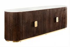 Design Sideboard GATSBY 170cm braun gold Mangoholz weiße Marmorplatte