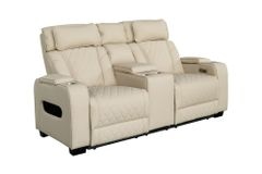 Elektrischer 2er Kinosessel HOLLYWOOD beige Kunstleder Relaxfunktion Getränkehalter