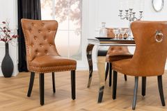 Chesterfield Stuhl CASTLE braun Kunstleder schwarz Massivholz mit Komfortgriff
