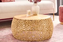 Runder Couchtisch ABSTRACT LEAF 75cm gold Metall filigrane Handarbeit Vintage Design