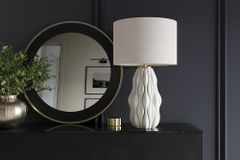 Moderne Tischlampe ELEGANCIA 65cm weiß gold Keramik weißer Leinenschirm