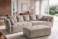 Moderner Hocker ROYAL 120cm greige Veloursstoff Federkern Sitzhocker