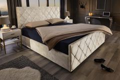 Design Boxbett ELYSIUM 160x200cm champagner beige Samt mit Stauraum und Lattenrost