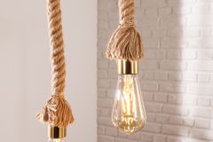 Maritime Hängeleuchte SEVEN SEAS 110cm Massivholz Seil Deckenlampe 5 Leuchten