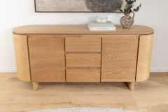 Modernes Sideboard OAK GRAIN 160cm natur Eichenholz vier Fächer mit drei Schubladen