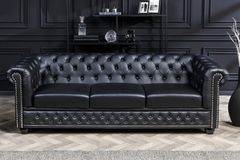 Chesterfield 3-Sitzer Sofa 205cm schwarz Nietenbesatz Federkern
