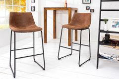 Design Barhocker DJANGO vintage braun Microfaser mit Lehne Eisengestell schwarz