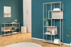 Modernes Bücherregal SLIM LINE 185cm champagner beige Metallgestell sechs Regalböden