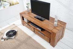 Massives TV-Board MAKASSAR 130cm braun Sheesham stone finish Lowboard zwei Schubladen