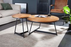 Runder Couchtisch OAK ELEGANCE 80cm Eiche Holz-Design schwarzes Metallgestell