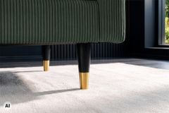 3er Sofa COZY VELVET 220cm grün Cord schwarze Füße mit goldener Kappe
