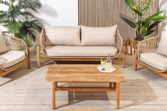 Wetterfestes Gartenlounge Set ROPE natur beige Akazienholz Aluminium inkl. Tisch Sitzpolster