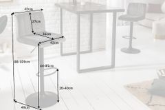 Drehbarer Barhocker PORTLAND grau Samt Barstuhl mit Lehne höhenverstellbar